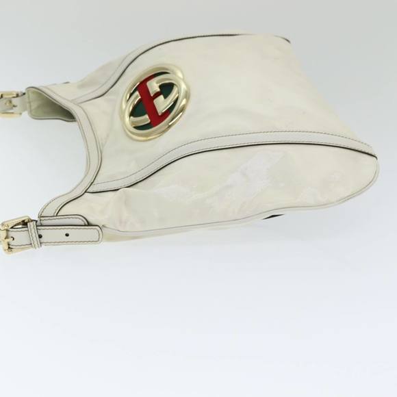 GUCCI Web Sherry Line Shoulder Bag Coated Canvas White Red 162740 Auth ep4886 - Picture 4 of 16